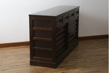 中古　美品　松本民芸家具　和モダンな雰囲気を醸し出す舞良型サイドボード(サイドキャビネット、収納棚、戸棚)(R-082777)