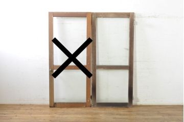 ビンテージ建具　昭和レトロな雰囲気漂う両開きガラスドア1枚(ガラス戸、木製扉、ヴィンテージ)(R-082783)