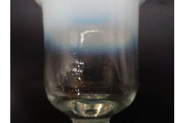 当時物　大正〜昭和初期　棗型(なつめ形)　乳白ぼかし　青縁　清涼感を感じる氷コップ2客セット(ベル型?、水色、吹きガラス、硝子、グラス、和ガラス)(R-082784)