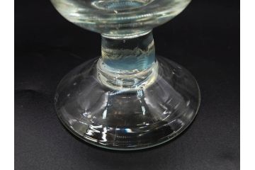 当時物　大正〜昭和初期　棗型(なつめ形)　乳白ぼかし　青縁　清涼感を感じる氷コップ2客セット(ベル型?、水色、吹きガラス、硝子、グラス、和ガラス)(R-082784)