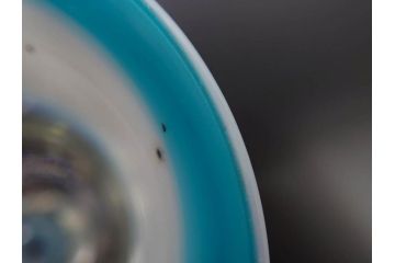 当時物　大正〜昭和初期　棗型(なつめ形)　乳白ぼかし　青縁　清涼感を感じる氷コップ2客セット(ベル型?、水色、吹きガラス、硝子、グラス、和ガラス)(R-082784)