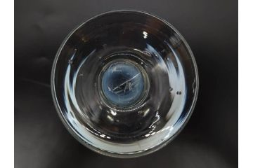 当時物　大正〜昭和初期　棗型(なつめ形)　乳白ぼかし　青縁　清涼感を感じる氷コップ2客セット(ベル型?、水色、吹きガラス、硝子、グラス、和ガラス)(R-082784)