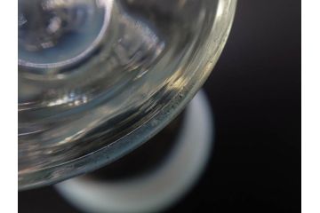 当時物　大正〜昭和初期　棗型(なつめ形)　乳白ぼかし　青縁　清涼感を感じる氷コップ2客セット(ベル型?、水色、吹きガラス、硝子、グラス、和ガラス)(R-082784)