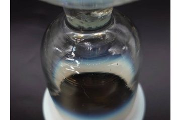 当時物　大正〜昭和初期　棗型(なつめ形)　乳白ぼかし　青縁　清涼感を感じる氷コップ2客セット(ベル型?、水色、吹きガラス、硝子、グラス、和ガラス)(R-082784)