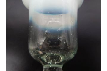 当時物　大正〜昭和初期　棗型(なつめ形)　乳白ぼかし　青縁　清涼感を感じる氷コップ2客セット(ベル型?、水色、吹きガラス、硝子、グラス、和ガラス)(R-082784)