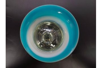 当時物　大正〜昭和初期　棗型(なつめ形)　乳白ぼかし　青縁　清涼感を感じる氷コップ2客セット(ベル型?、水色、吹きガラス、硝子、グラス、和ガラス)(R-082784)