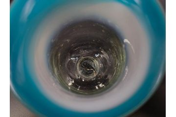 当時物　大正〜昭和初期　棗型(なつめ形)　乳白ぼかし　青縁　清涼感を感じる氷コップ2客セット(ベル型?、水色、吹きガラス、硝子、グラス、和ガラス)(R-082784)