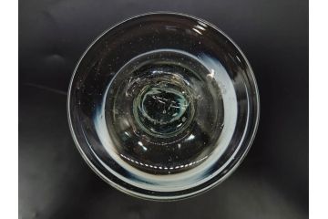 当時物　大正〜昭和初期　棗型(なつめ形)　乳白ぼかし　青縁　清涼感を感じる氷コップ2客セット(ベル型?、水色、吹きガラス、硝子、グラス、和ガラス)(R-082784)