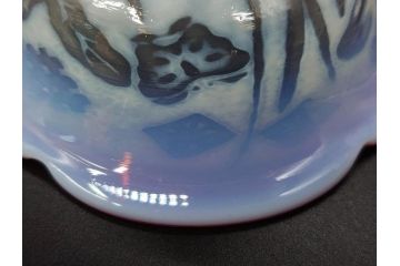 当時物　大正〜昭和初期　菖蒲に蝶文　赤縁　乳白色　輪花　アイスクリームコップ　優雅な佇まいの氷コップ(あやめ、花、小鉢、吹きガラス、硝子、深皿)(R-082785)
