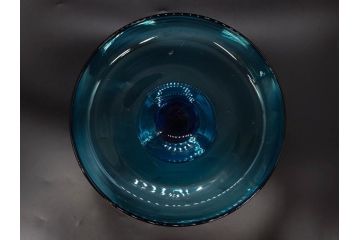 当時物　大正〜昭和初期　吹きガラス　海のような澄んだ青色に惹かれるコンポート(フルーツボウル、果物入れ、デザートディッシュ、タッツア、硝子、和ガラス)(R-082790)