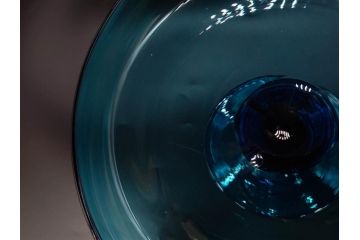 当時物　大正〜昭和初期　吹きガラス　海のような澄んだ青色に惹かれるコンポート(フルーツボウル、果物入れ、デザートディッシュ、タッツア、硝子、和ガラス)(R-082790)