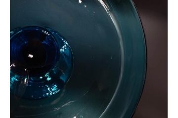 当時物　大正〜昭和初期　吹きガラス　海のような澄んだ青色に惹かれるコンポート(フルーツボウル、果物入れ、デザートディッシュ、タッツア、硝子、和ガラス)(R-082790)
