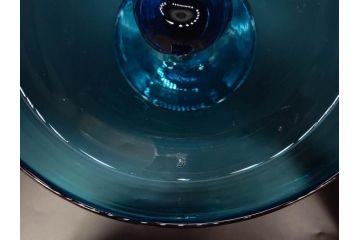 当時物　大正〜昭和初期　吹きガラス　海のような澄んだ青色に惹かれるコンポート(フルーツボウル、果物入れ、デザートディッシュ、タッツア、硝子、和ガラス)(R-082790)