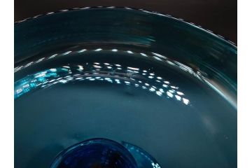 当時物　大正〜昭和初期　吹きガラス　海のような澄んだ青色に惹かれるコンポート(フルーツボウル、果物入れ、デザートディッシュ、タッツア、硝子、和ガラス)(R-082790)