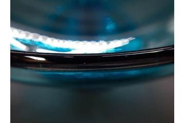 当時物　大正〜昭和初期　吹きガラス　海のような澄んだ青色に惹かれるコンポート(フルーツボウル、果物入れ、デザートディッシュ、タッツア、硝子、和ガラス)(R-082790)