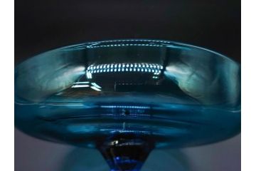 当時物　大正〜昭和初期　吹きガラス　海のような澄んだ青色に惹かれるコンポート(フルーツボウル、果物入れ、デザートディッシュ、タッツア、硝子、和ガラス)(R-082790)