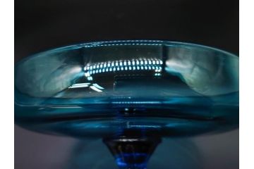 当時物　大正〜昭和初期　吹きガラス　海のような澄んだ青色に惹かれるコンポート(フルーツボウル、果物入れ、デザートディッシュ、タッツア、硝子、和ガラス)(R-082790)