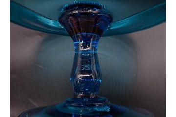 当時物　大正〜昭和初期　吹きガラス　海のような澄んだ青色に惹かれるコンポート(フルーツボウル、果物入れ、デザートディッシュ、タッツア、硝子、和ガラス)(R-082790)