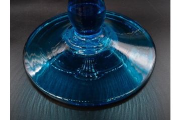 当時物　大正〜昭和初期　吹きガラス　海のような澄んだ青色に惹かれるコンポート(フルーツボウル、果物入れ、デザートディッシュ、タッツア、硝子、和ガラス)(R-082790)