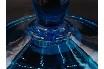 当時物　大正〜昭和初期　吹きガラス　海のような澄んだ青色に惹かれるコンポート(フルーツボウル、果物入れ、デザートディッシュ、タッツア、硝子、和ガラス)(R-082790)