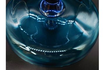 当時物　大正〜昭和初期　吹きガラス　海のような澄んだ青色に惹かれるコンポート(フルーツボウル、果物入れ、デザートディッシュ、タッツア、硝子、和ガラス)(R-082790)