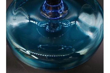 当時物　大正〜昭和初期　吹きガラス　海のような澄んだ青色に惹かれるコンポート(フルーツボウル、果物入れ、デザートディッシュ、タッツア、硝子、和ガラス)(R-082790)