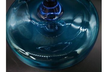当時物　大正〜昭和初期　吹きガラス　海のような澄んだ青色に惹かれるコンポート(フルーツボウル、果物入れ、デザートディッシュ、タッツア、硝子、和ガラス)(R-082790)