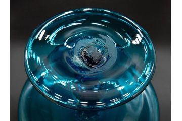 当時物　大正〜昭和初期　吹きガラス　海のような澄んだ青色に惹かれるコンポート(フルーツボウル、果物入れ、デザートディッシュ、タッツア、硝子、和ガラス)(R-082790)