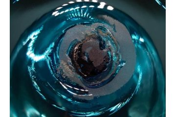 当時物　大正〜昭和初期　吹きガラス　海のような澄んだ青色に惹かれるコンポート(フルーツボウル、果物入れ、デザートディッシュ、タッツア、硝子、和ガラス)(R-082790)