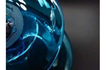 当時物　大正〜昭和初期　吹きガラス　海のような澄んだ青色に惹かれるコンポート(フルーツボウル、果物入れ、デザートディッシュ、タッツア、硝子、和ガラス)(R-082790)