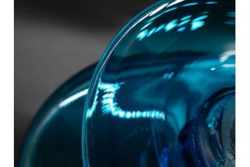 当時物　大正〜昭和初期　吹きガラス　海のような澄んだ青色に惹かれるコンポート(フルーツボウル、果物入れ、デザートディッシュ、タッツア、硝子、和ガラス)(R-082790)