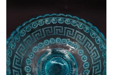 当時物　大正〜昭和初期　プレスガラス　水色　優美な装飾が目を引くキャンディポット2点セット(蓋物、小物入れ、ボンボン入れ、硝子、和ガラス)(R-082792)