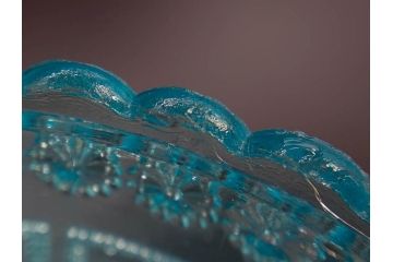 当時物　大正〜昭和初期　プレスガラス　水色　優美な装飾が目を引くキャンディポット2点セット(蓋物、小物入れ、ボンボン入れ、硝子、和ガラス)(R-082792)