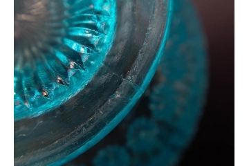 当時物　大正〜昭和初期　プレスガラス　水色　優美な装飾が目を引くキャンディポット2点セット(蓋物、小物入れ、ボンボン入れ、硝子、和ガラス)(R-082792)