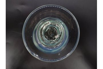 当時物　大正〜昭和初期　棗型(なつめ形)　緑縁　輪花　乳白ぼかし　柔らかく温かみを感じる氷コップ2客セット(吹きガラス、硝子、グラス、和ガラス)(R-082793)