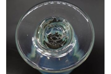 当時物　大正〜昭和初期　棗型(なつめ形)　緑縁　輪花　乳白ぼかし　柔らかく温かみを感じる氷コップ2客セット(吹きガラス、硝子、グラス、和ガラス)(R-082793)