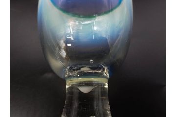 当時物　大正〜昭和初期　棗型(なつめ形)　緑縁　輪花　乳白ぼかし　柔らかく温かみを感じる氷コップ2客セット(吹きガラス、硝子、グラス、和ガラス)(R-082793)