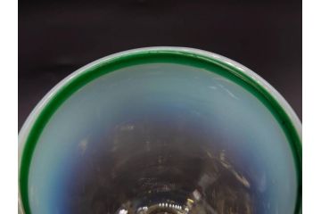 当時物　大正〜昭和初期　棗型(なつめ形)　緑縁　輪花　乳白ぼかし　柔らかく温かみを感じる氷コップ2客セット(吹きガラス、硝子、グラス、和ガラス)(R-082793)