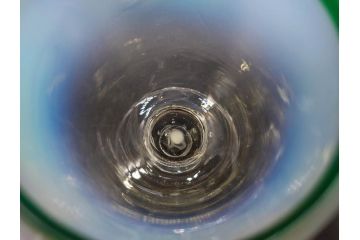 当時物　大正〜昭和初期　棗型(なつめ形)　緑縁　輪花　乳白ぼかし　柔らかく温かみを感じる氷コップ2客セット(吹きガラス、硝子、グラス、和ガラス)(R-082793)