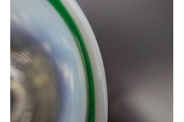 当時物　大正〜昭和初期　棗型(なつめ形)　緑縁　輪花　乳白ぼかし　柔らかく温かみを感じる氷コップ2客セット(吹きガラス、硝子、グラス、和ガラス)(R-082793)