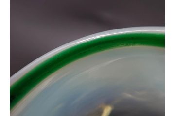 当時物　大正〜昭和初期　棗型(なつめ形)　緑縁　輪花　乳白ぼかし　柔らかく温かみを感じる氷コップ2客セット(吹きガラス、硝子、グラス、和ガラス)(R-082793)