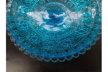 当時物　大正〜昭和初期　ウランガラス　フリル　プレスガラス　水色　お部屋を華やかに演出するコンポート2点セット(フルーツボウル、果物入れ、デザートディッシュ、タッツア、硝子、和ガラス)(R-082794)