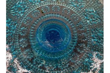 当時物　大正〜昭和初期　ウランガラス　フリル　プレスガラス　水色　お部屋を華やかに演出するコンポート2点セット(フルーツボウル、果物入れ、デザートディッシュ、タッツア、硝子、和ガラス)(R-082794)