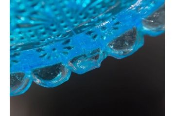 当時物　大正〜昭和初期　ウランガラス　フリル　プレスガラス　水色　お部屋を華やかに演出するコンポート2点セット(フルーツボウル、果物入れ、デザートディッシュ、タッツア、硝子、和ガラス)(R-082794)