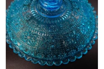 当時物　大正〜昭和初期　ウランガラス　フリル　プレスガラス　水色　お部屋を華やかに演出するコンポート2点セット(フルーツボウル、果物入れ、デザートディッシュ、タッツア、硝子、和ガラス)(R-082794)