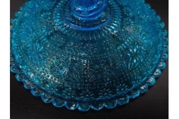 当時物　大正〜昭和初期　ウランガラス　フリル　プレスガラス　水色　お部屋を華やかに演出するコンポート2点セット(フルーツボウル、果物入れ、デザートディッシュ、タッツア、硝子、和ガラス)(R-082794)