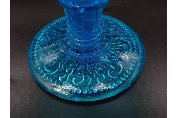 当時物　大正〜昭和初期　ウランガラス　フリル　プレスガラス　水色　お部屋を華やかに演出するコンポート2点セット(フルーツボウル、果物入れ、デザートディッシュ、タッツア、硝子、和ガラス)(R-082794)
