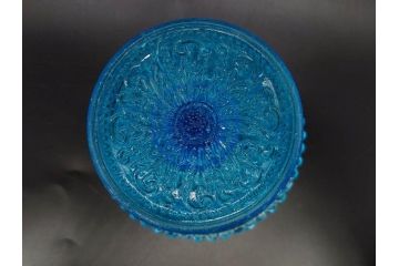当時物　大正〜昭和初期　ウランガラス　フリル　プレスガラス　水色　お部屋を華やかに演出するコンポート2点セット(フルーツボウル、果物入れ、デザートディッシュ、タッツア、硝子、和ガラス)(R-082794)