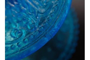 当時物　大正〜昭和初期　ウランガラス　フリル　プレスガラス　水色　お部屋を華やかに演出するコンポート2点セット(フルーツボウル、果物入れ、デザートディッシュ、タッツア、硝子、和ガラス)(R-082794)