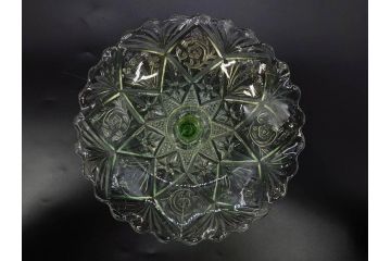 当時物　大正〜昭和初期　ウランガラス　フリル　プレスガラス　水色　お部屋を華やかに演出するコンポート2点セット(フルーツボウル、果物入れ、デザートディッシュ、タッツア、硝子、和ガラス)(R-082794)